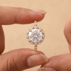Round cut moissanite ring side profile view