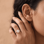 Moissanite jewelry top view showing halo detail