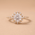 Simple gold moissanite halo ring for women