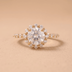 Simple gold moissanite halo ring for women