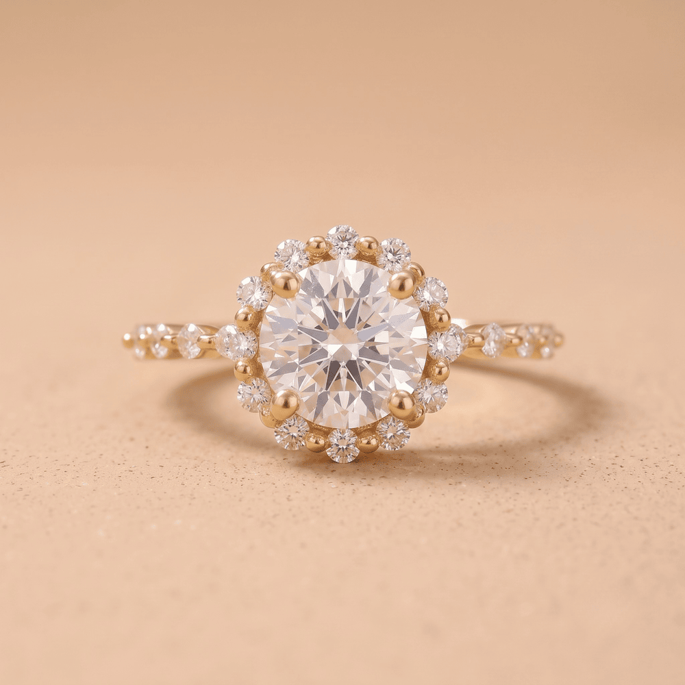 Simple gold moissanite halo ring for women
