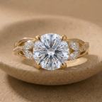 Round Moissanite Nature Inspired Gold Promise Ring for Her