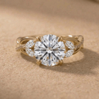 Nature Inspired Round Moissanite Engagement Ring in Gold