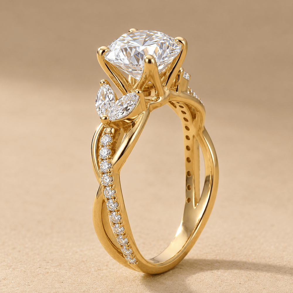 Dainty Gold Promise Ring with Round Moissanite Stone