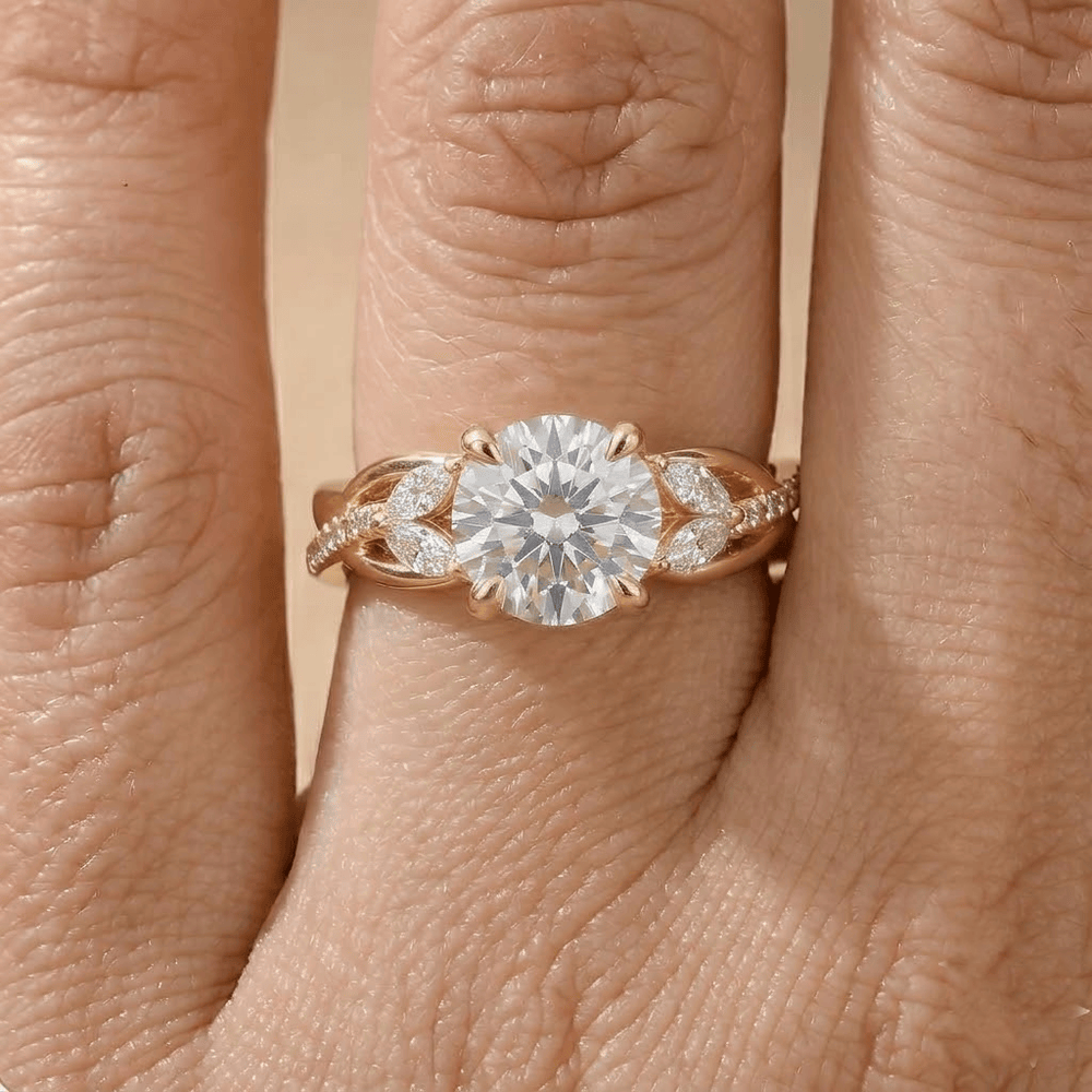 Nature Inspired Round Cut Moissanite Wedding Ring