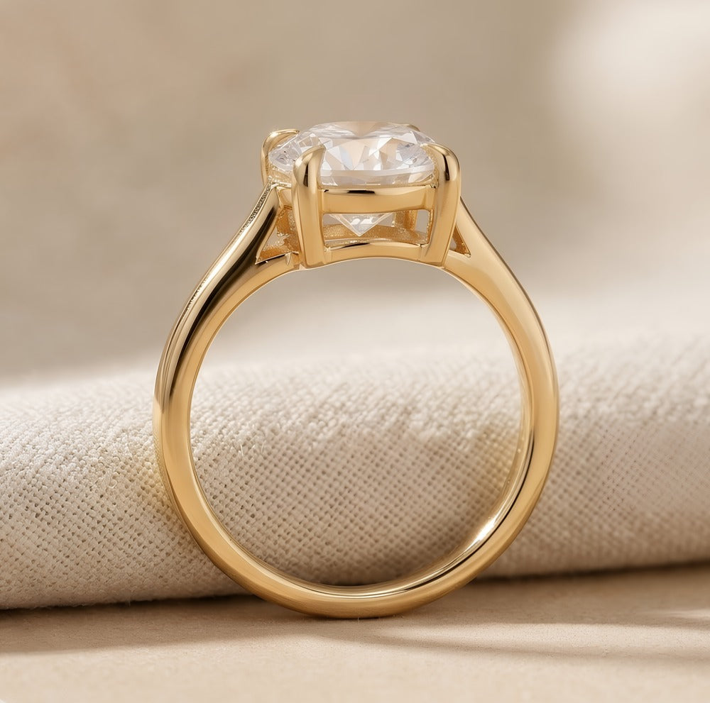 Round Moissanite Solitaire Ring-14K Gold Curved Band Design