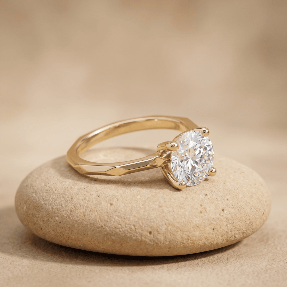 Vintage 14K gold moissanite solitaire ring side profile
