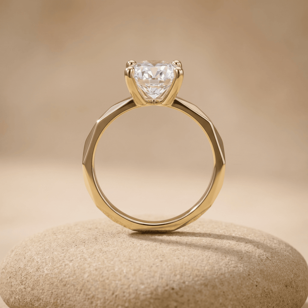 Vintage 14K gold moissanite solitaire ring side profile