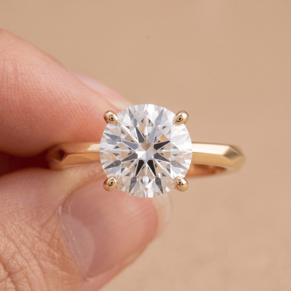 Conflict-free moissanite solitaire ring on hand