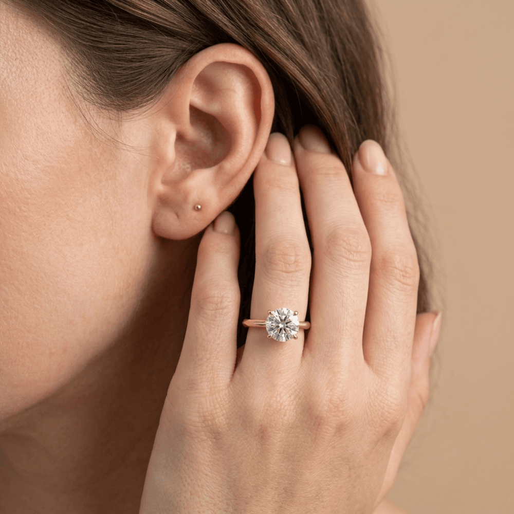 14K vintage band moissanite solitaire ring in yellow gold