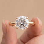 Round solitaire ring on model's hand