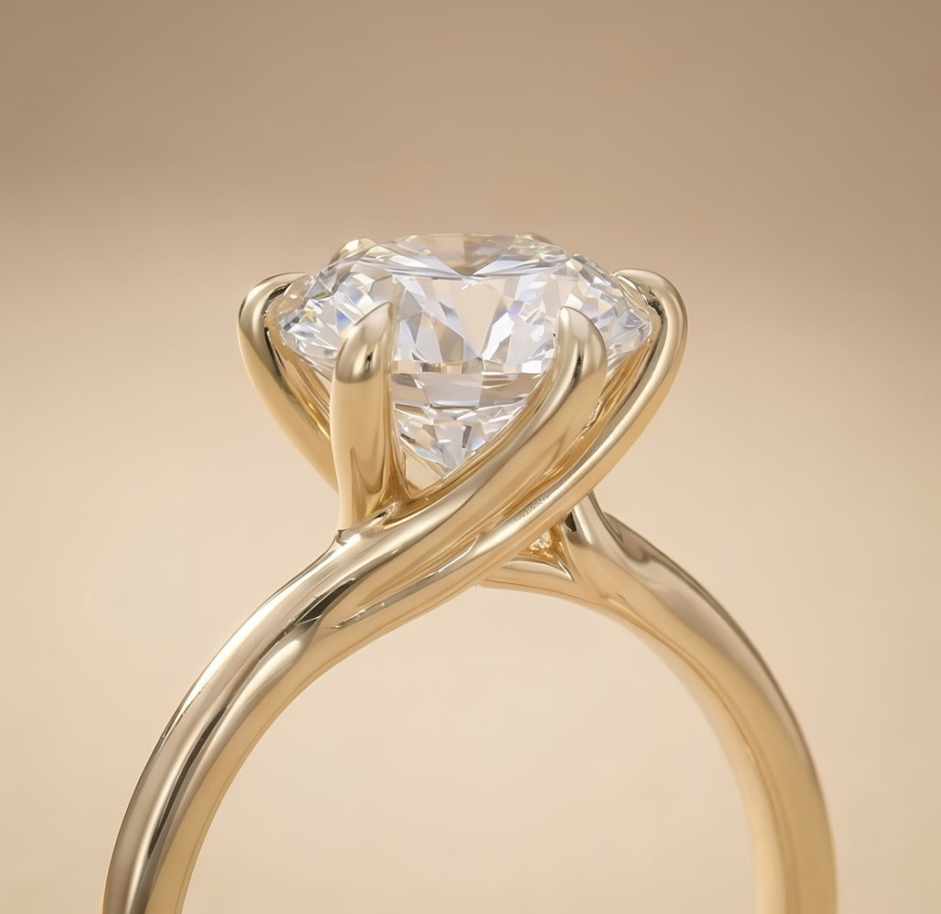 Round lab grown diamond ring side angle view