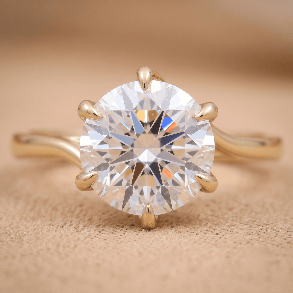 Round solitaire lab grown diamond ring 14k gold twisted band