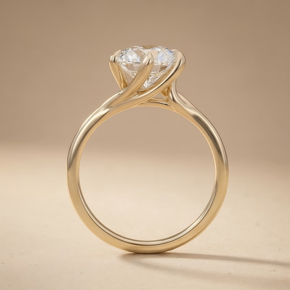 Round lab grown diamond ring side angle view