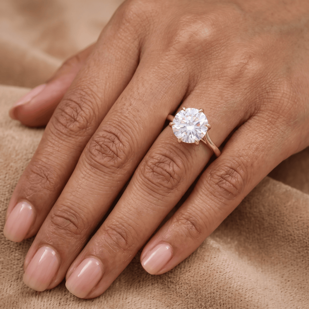 Round solitaire diamond ring on hand model