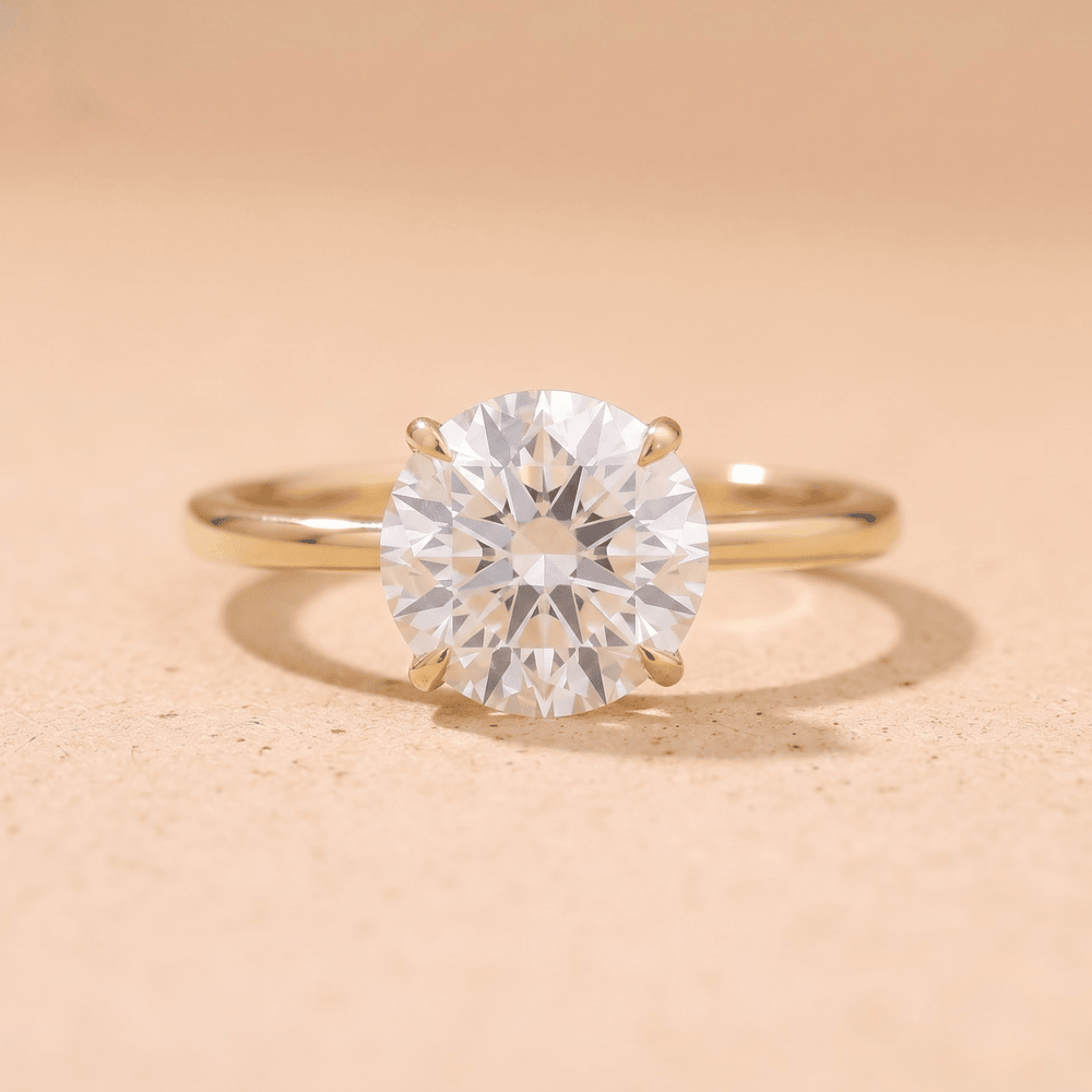 Round solitaire lab grown diamond couple promise rings front view