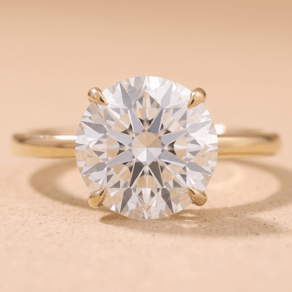 Round solitaire lab grown diamond couple promise rings front view