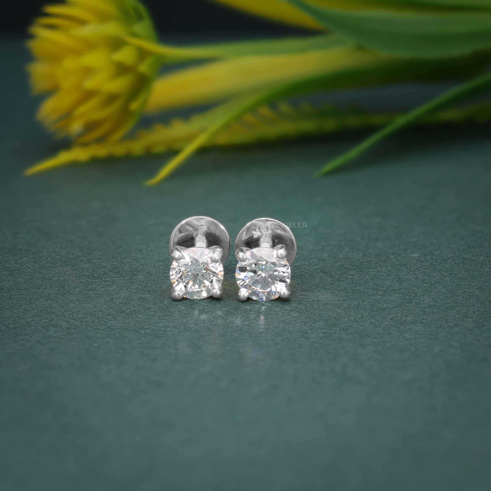 Round Cut Lab Grown Diamond Four Prong Screw Back Earring - JBR Jeweler