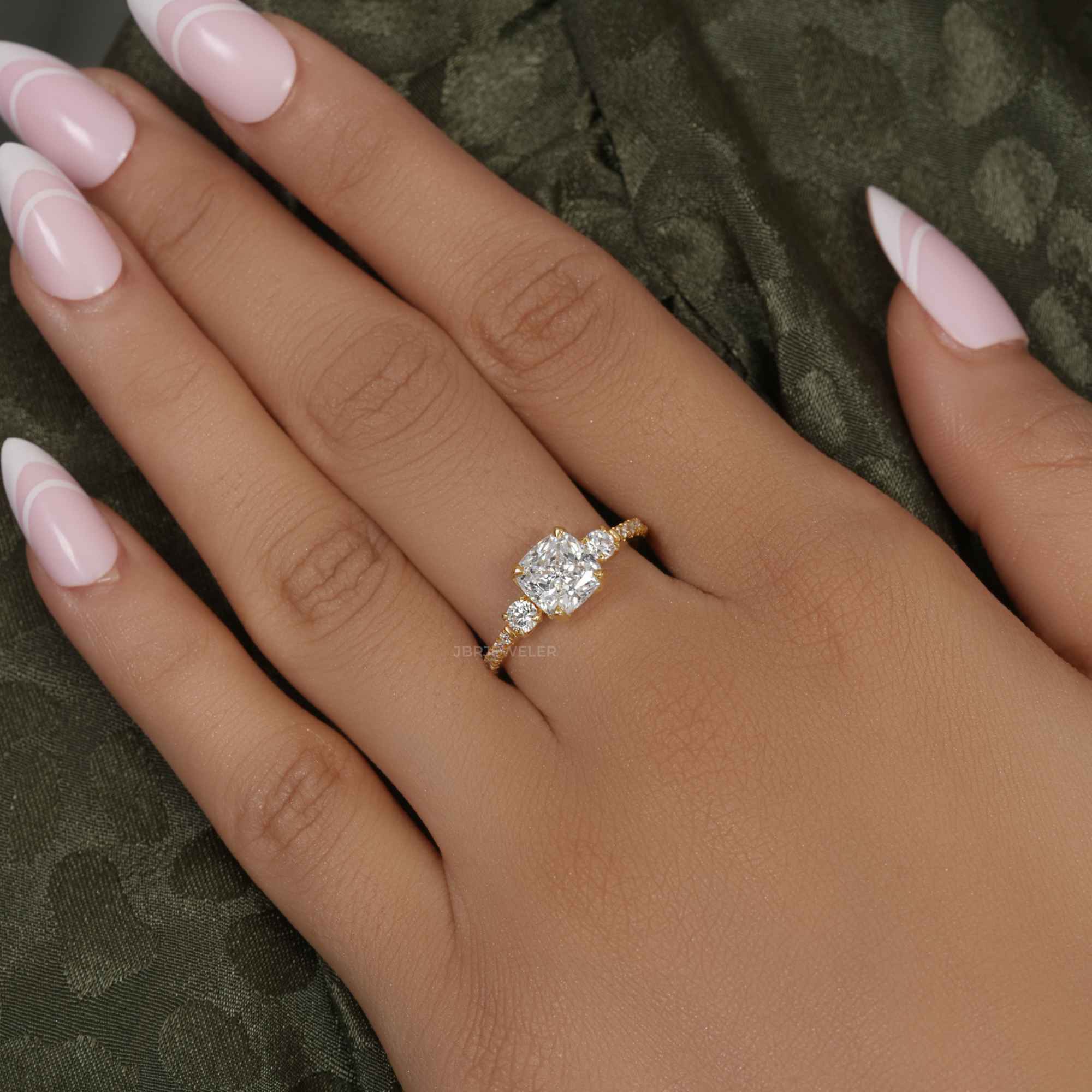 Scalloped Cushion Lab Grown Diamond Trio Engagement Ring - JBR Jeweler