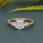 Scalloped Cushion Moissanite Diamond Trio Engagement Ring - JBR Jeweler