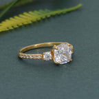 Scalloped Cushion Moissanite Diamond Trio Engagement Ring - JBR Jeweler