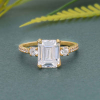 Scalloped Emerald Lab Grown Diamond Trio Engagement Ring