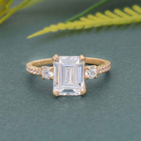 Scalloped Emerald Moissanite Diamond Trio Engagement Ring