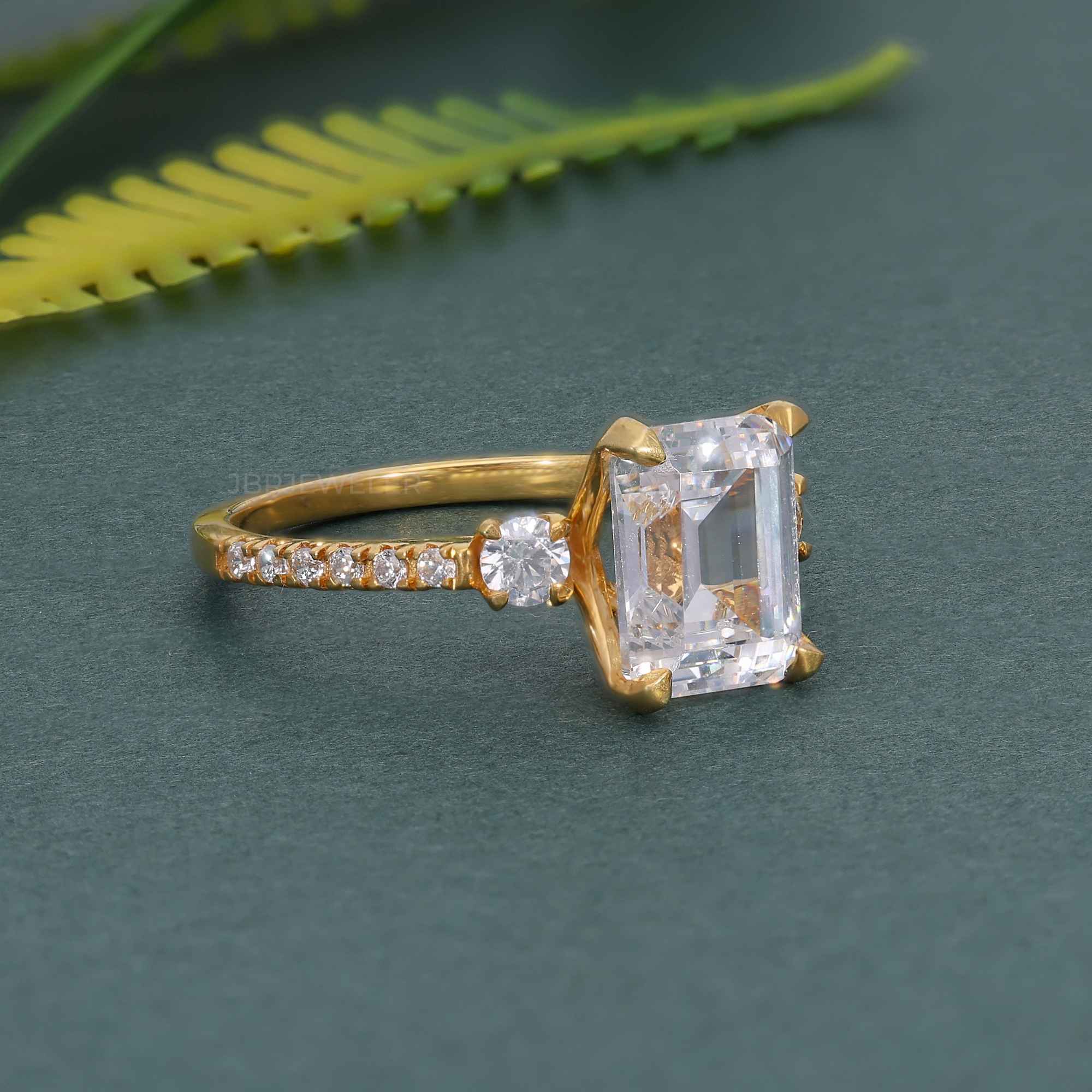 Scalloped Emerald Lab Grown Diamond Trio Engagement Ring - JBR Jeweler