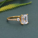 Scalloped Emerald Moissanite Diamond Trio Engagement Ring - JBR Jeweler