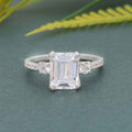 Scalloped Emerald Moissanite Diamond Trio Engagement Ring - JBR Jeweler