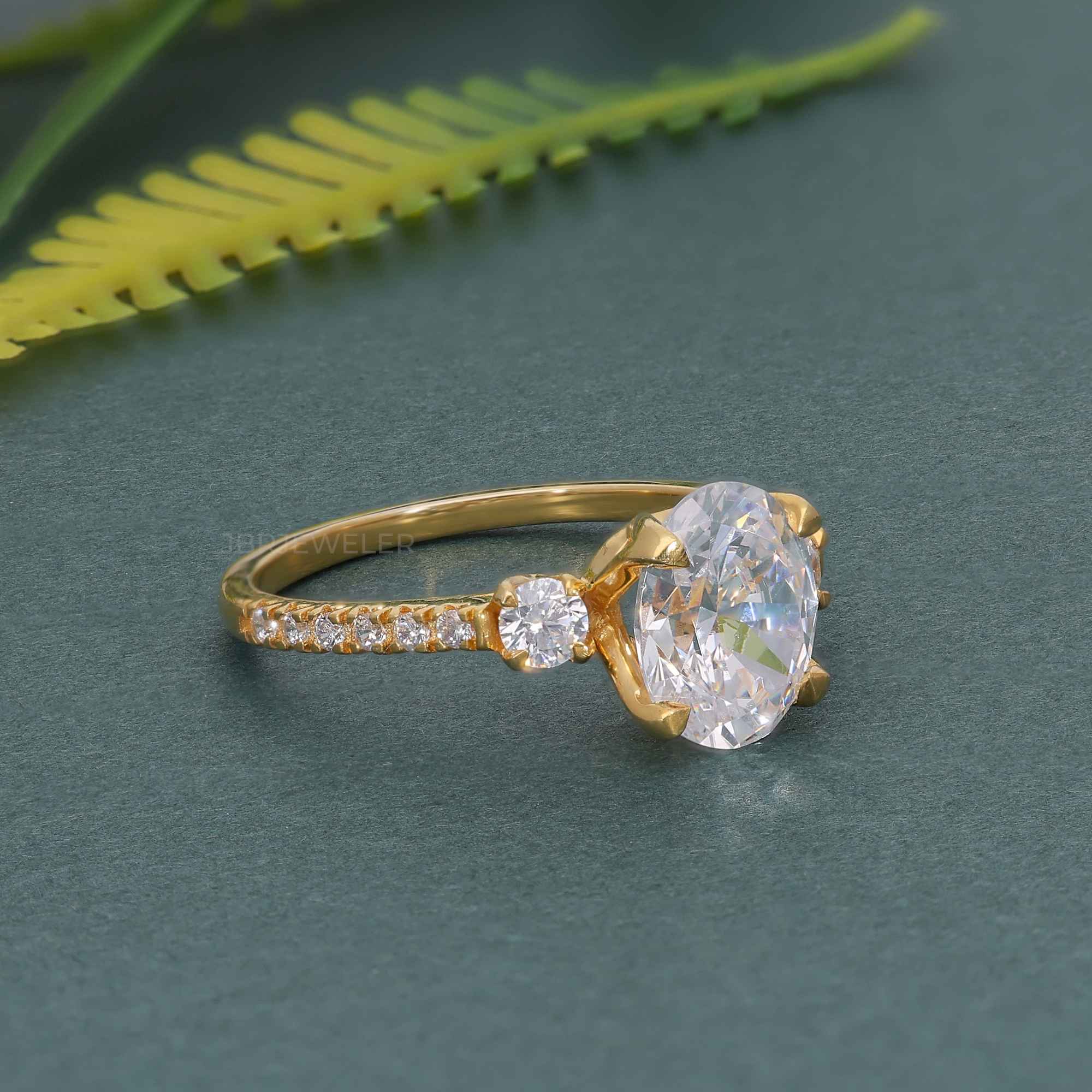 Scalloped Oval Lab Grown Diamond Trio Engagement Ring - JBR Jeweler