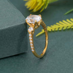 Scalloped Oval Moissanite Diamond Trio Engagement Ring - JBR Jeweler