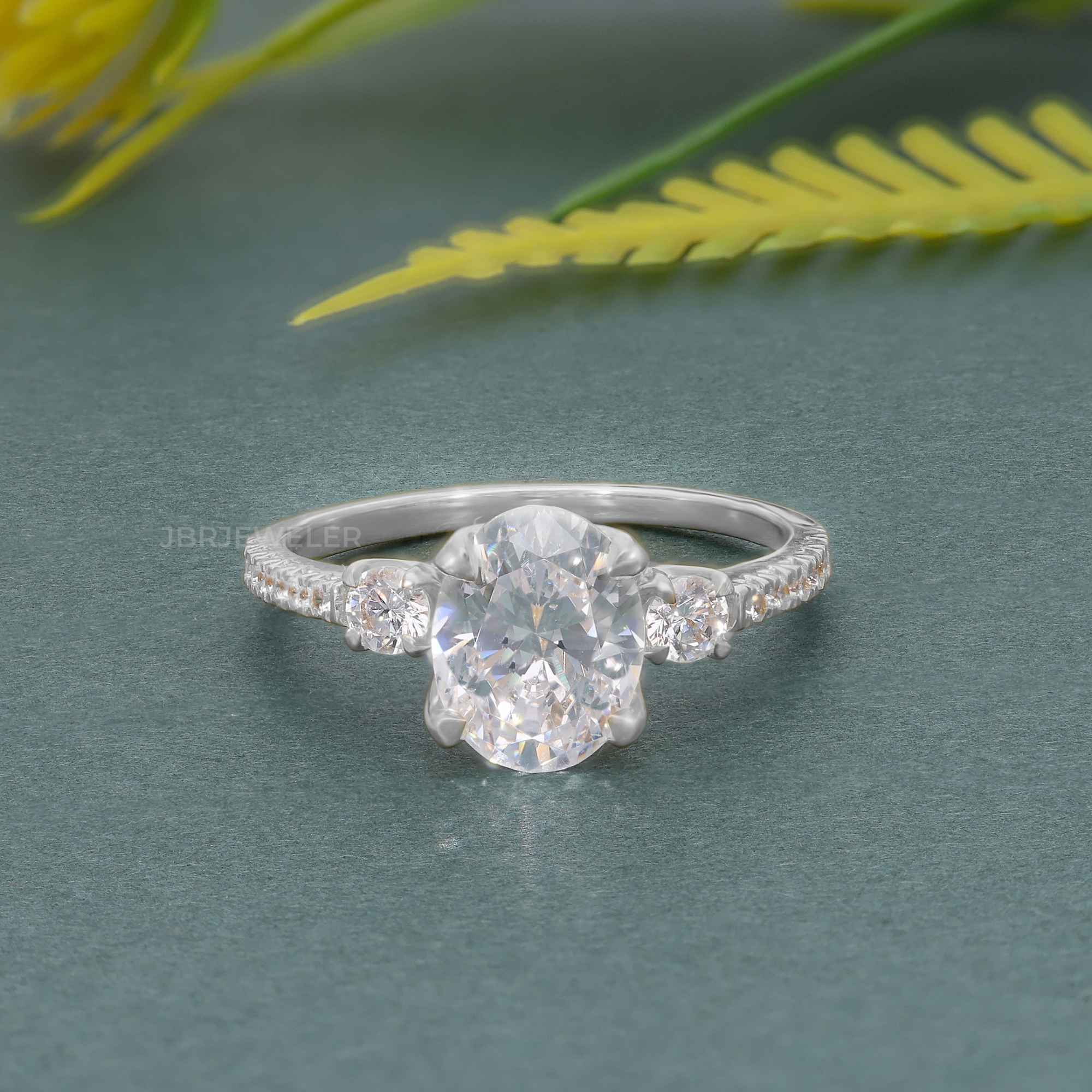 Scalloped Oval Lab Grown Diamond Trio Engagement Ring - JBR Jeweler