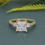 Scalloped Princess Moissanite Diamond Trio Engagement Ring - JBR Jeweler