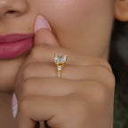 Scalloped Princess Moissanite Diamond Trio Engagement Ring - JBR Jeweler