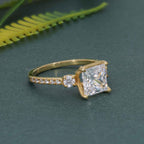Scalloped Princess Moissanite Diamond Trio Engagement Ring - JBR Jeweler