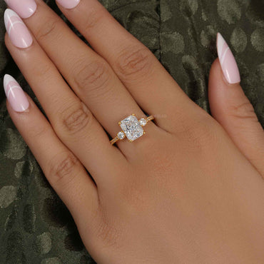 Scalloped Radiant Moissanite Diamond Trio Engagement Ring