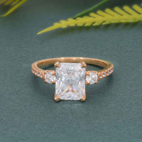 Scalloped Radiant Moissanite Diamond Trio Engagement Ring