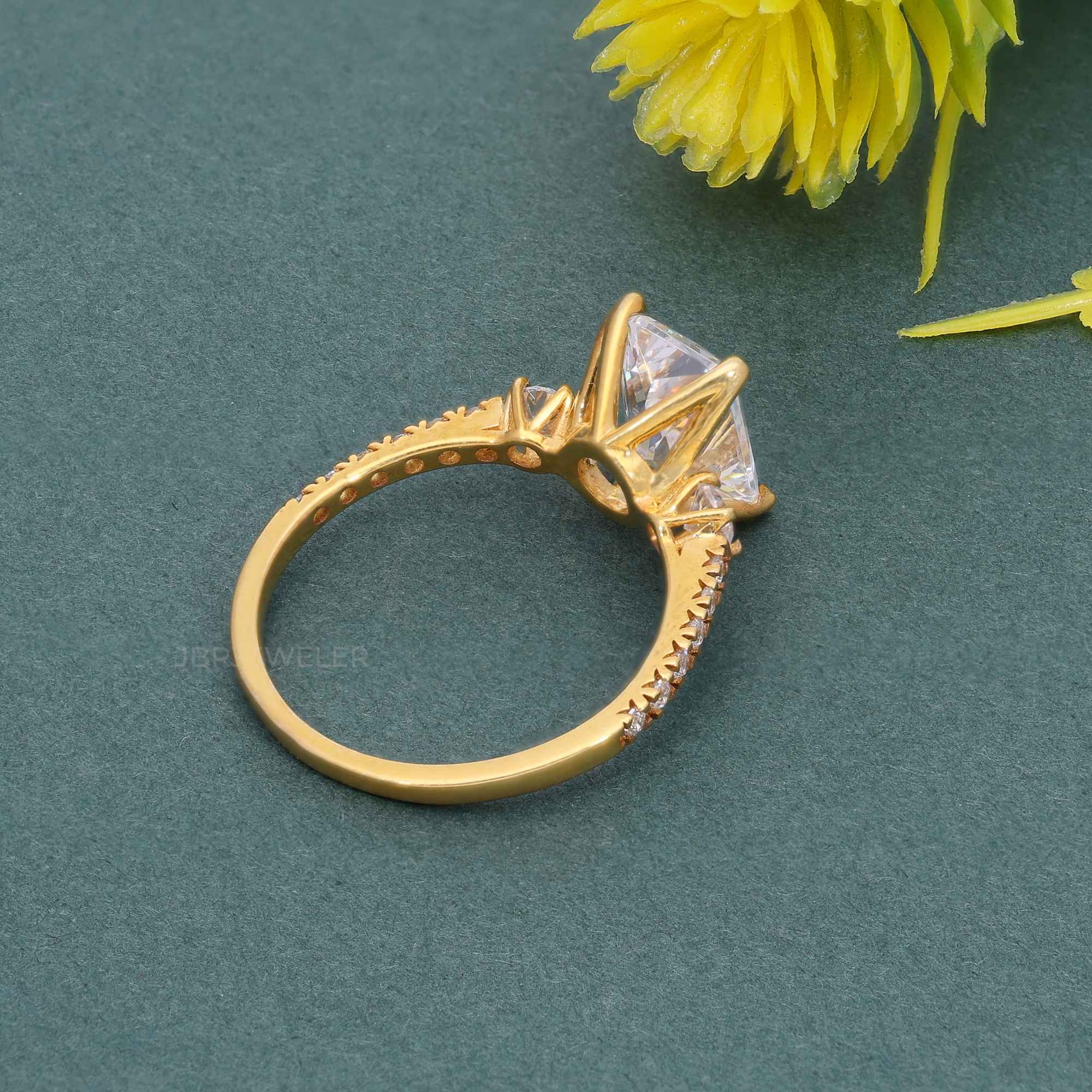 Scalloped Radiant Lab Grown Diamond Trio Engagement Ring - JBR Jeweler