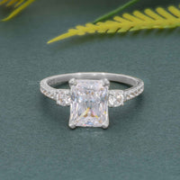 Scalloped Radiant Moissanite Diamond Trio Engagement Ring