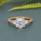 Scalloped Round Moissanite Diamond Trio Engagement Ring - JBR Jeweler