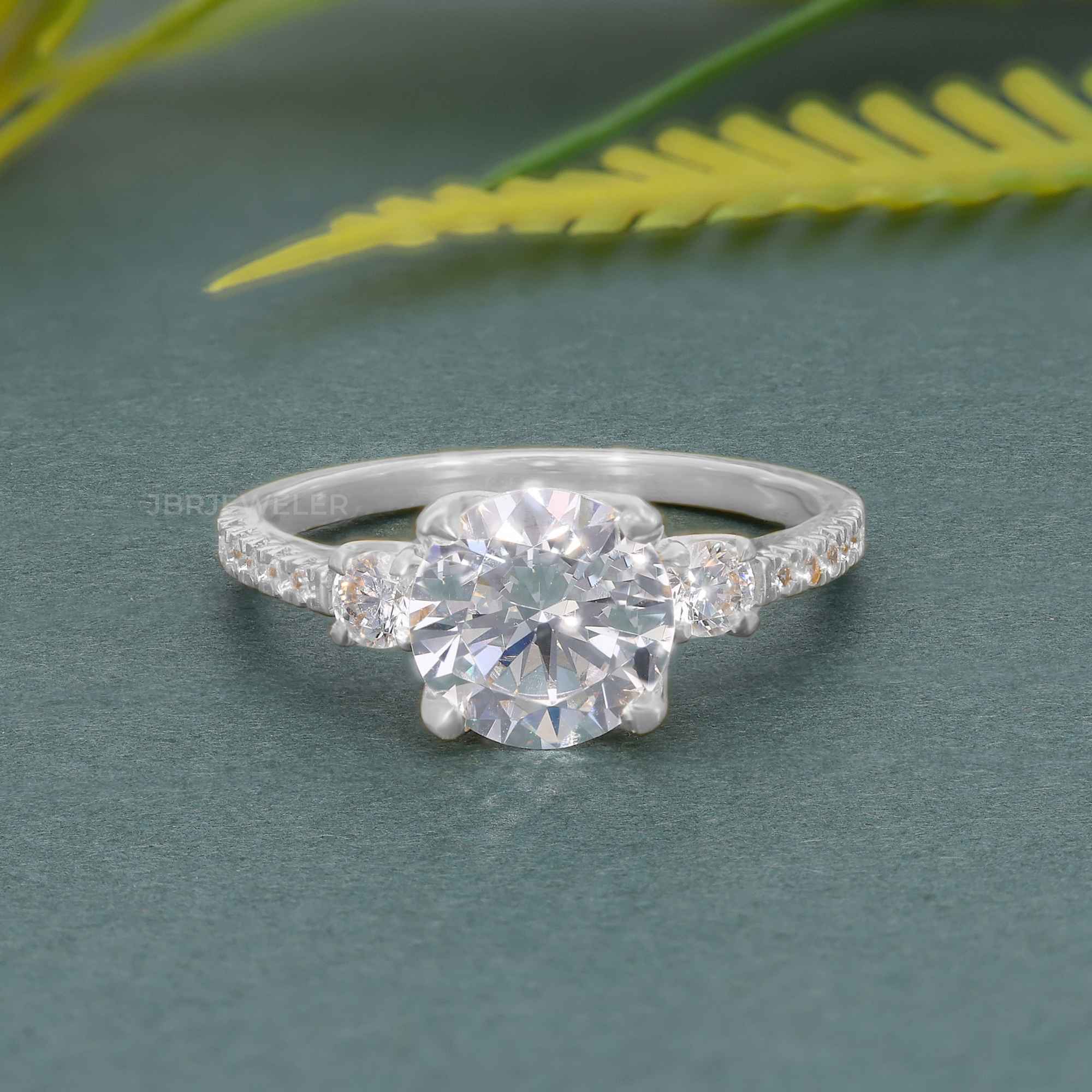 Scalloped Round Lab Grown Diamond Trio Engagement Ring - JBR Jeweler