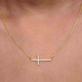 Sideway Cross Moissanite Diamond Cross Pendant 14k Religious Necklace Pendant - JBR Jeweler
