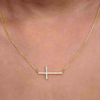 Sideway Cross Moissanite Diamond Cross Pendant 14k Religious Necklace Pendant - JBR Jeweler