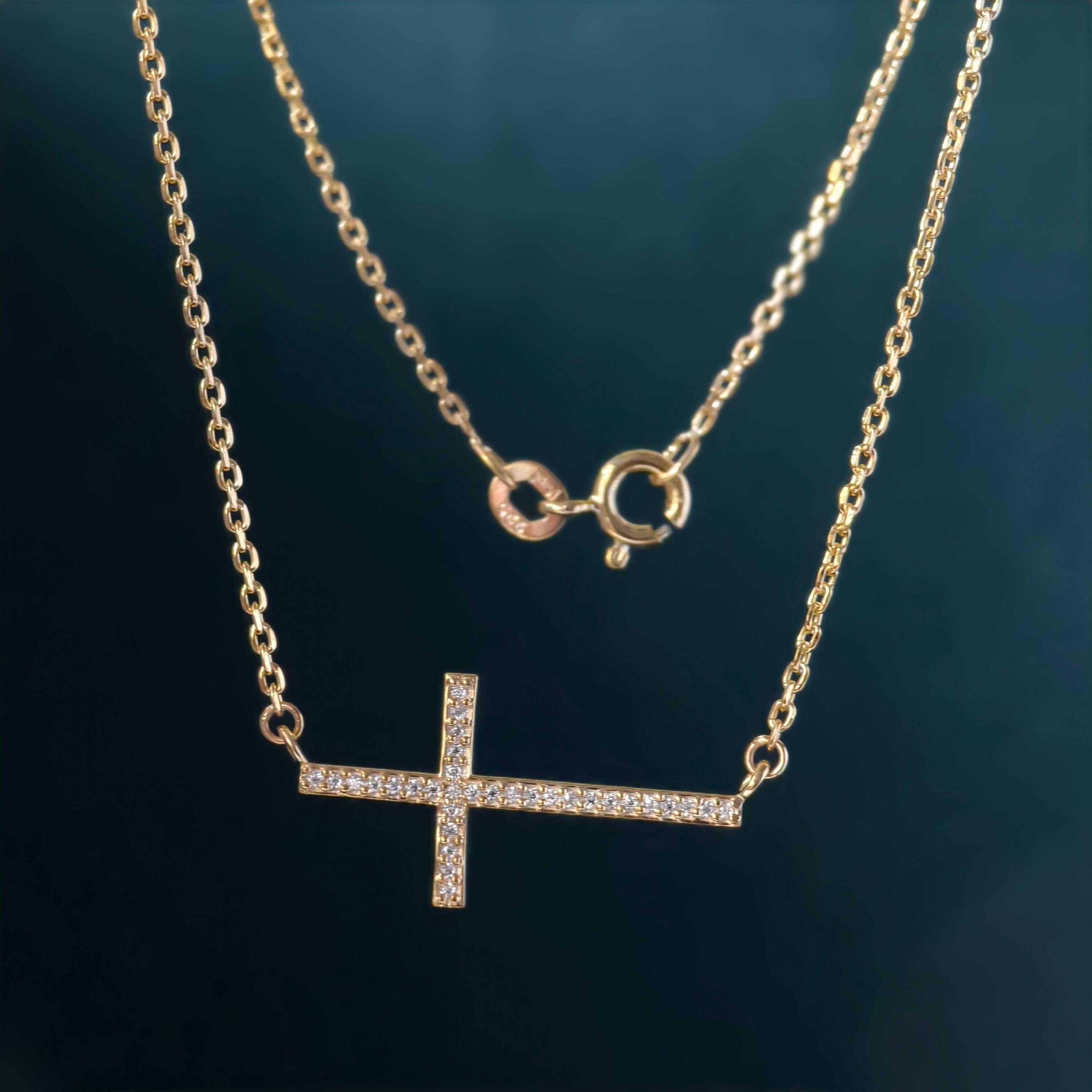 Sideway Cross Moissanite Diamond Cross Pendant 14k Religious Necklace Pendant - JBR Jeweler