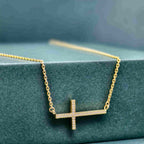 Sideway Cross Moissanite Diamond Cross Pendant 14k Religious Necklace Pendant - JBR Jeweler