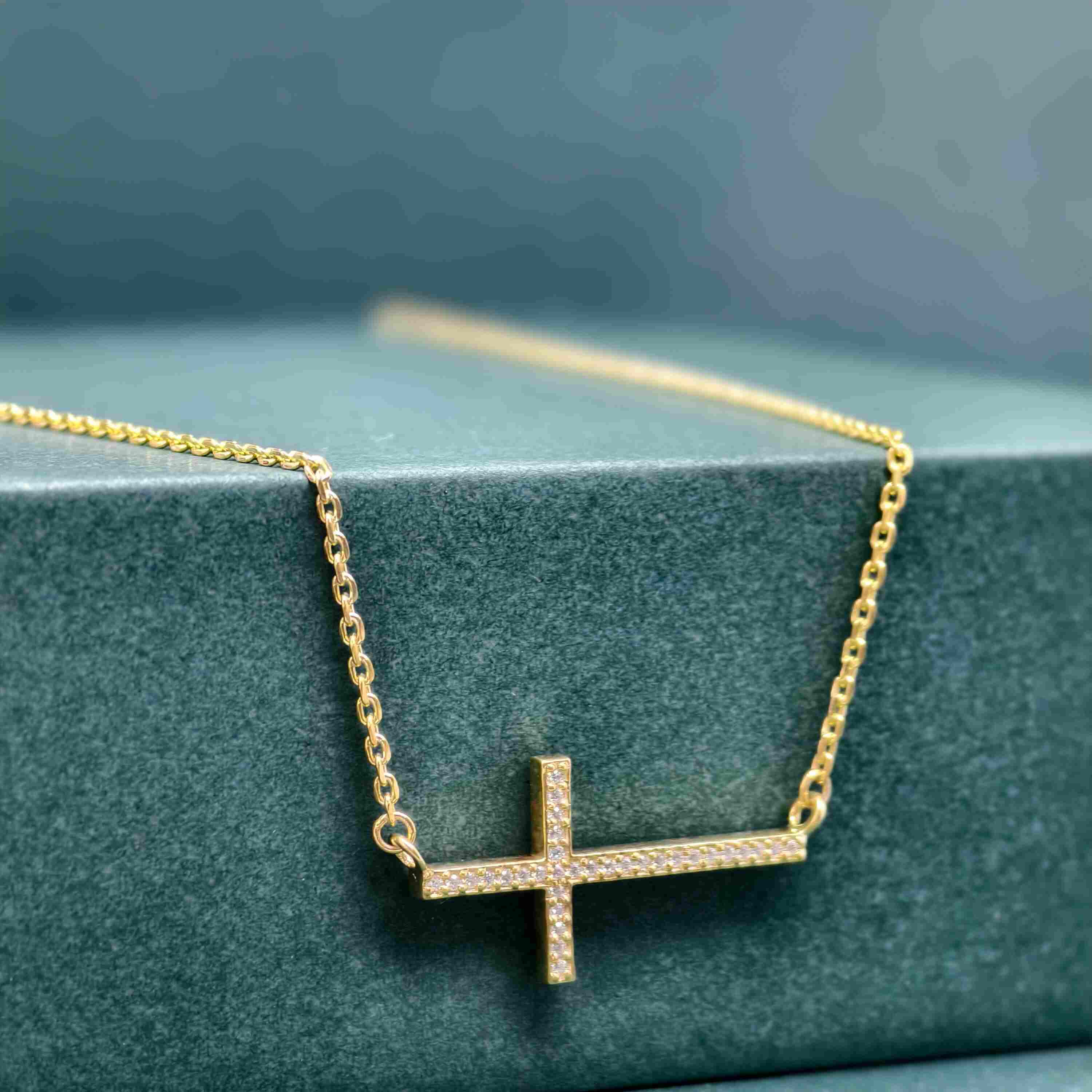 Sideway Cross Moissanite Diamond Cross Pendant 14k Religious Necklace Pendant - JBR Jeweler