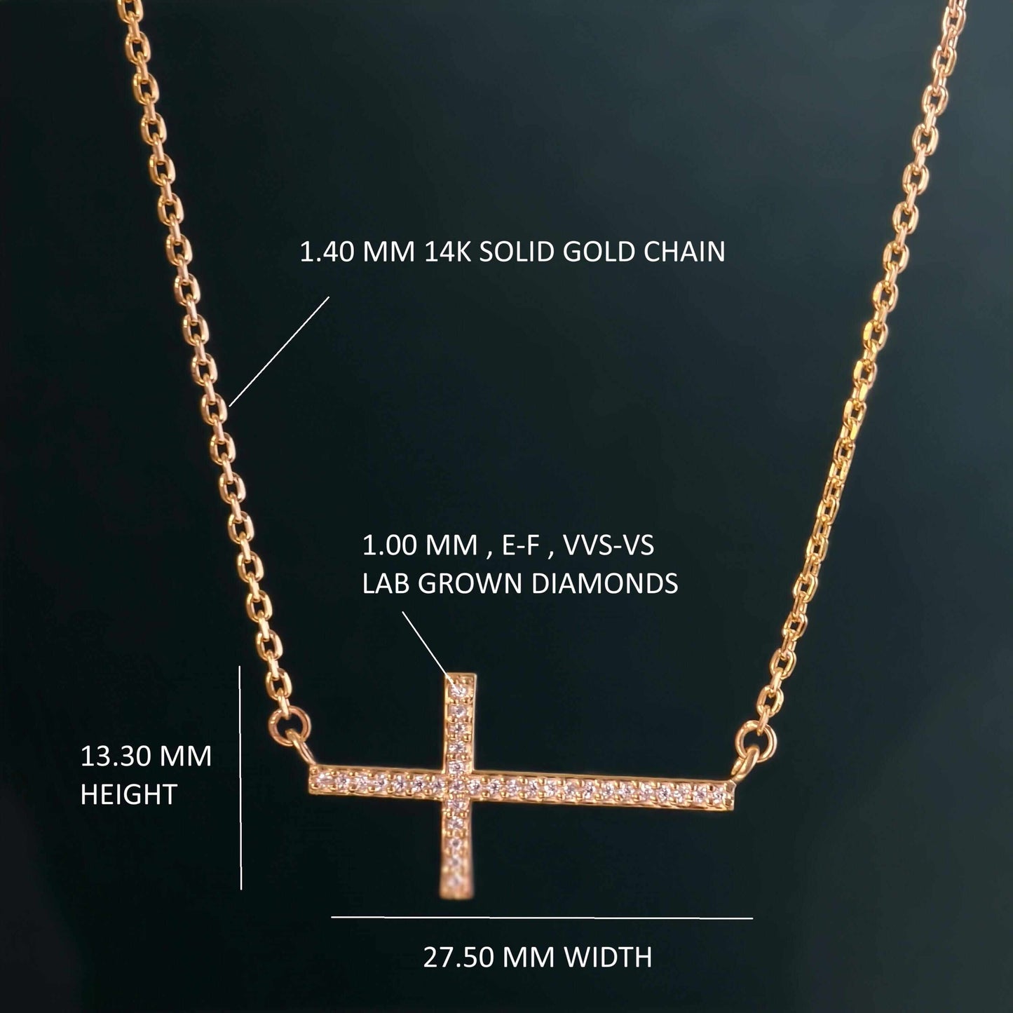 Sideway Cross Moissanite Diamond Cross Pendant 14k Religious Necklace Pendant