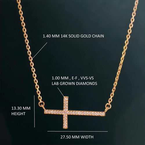 Sideway Cross Moissanite Diamond Cross Pendant 14k Religious Necklace Pendant - JBR Jeweler