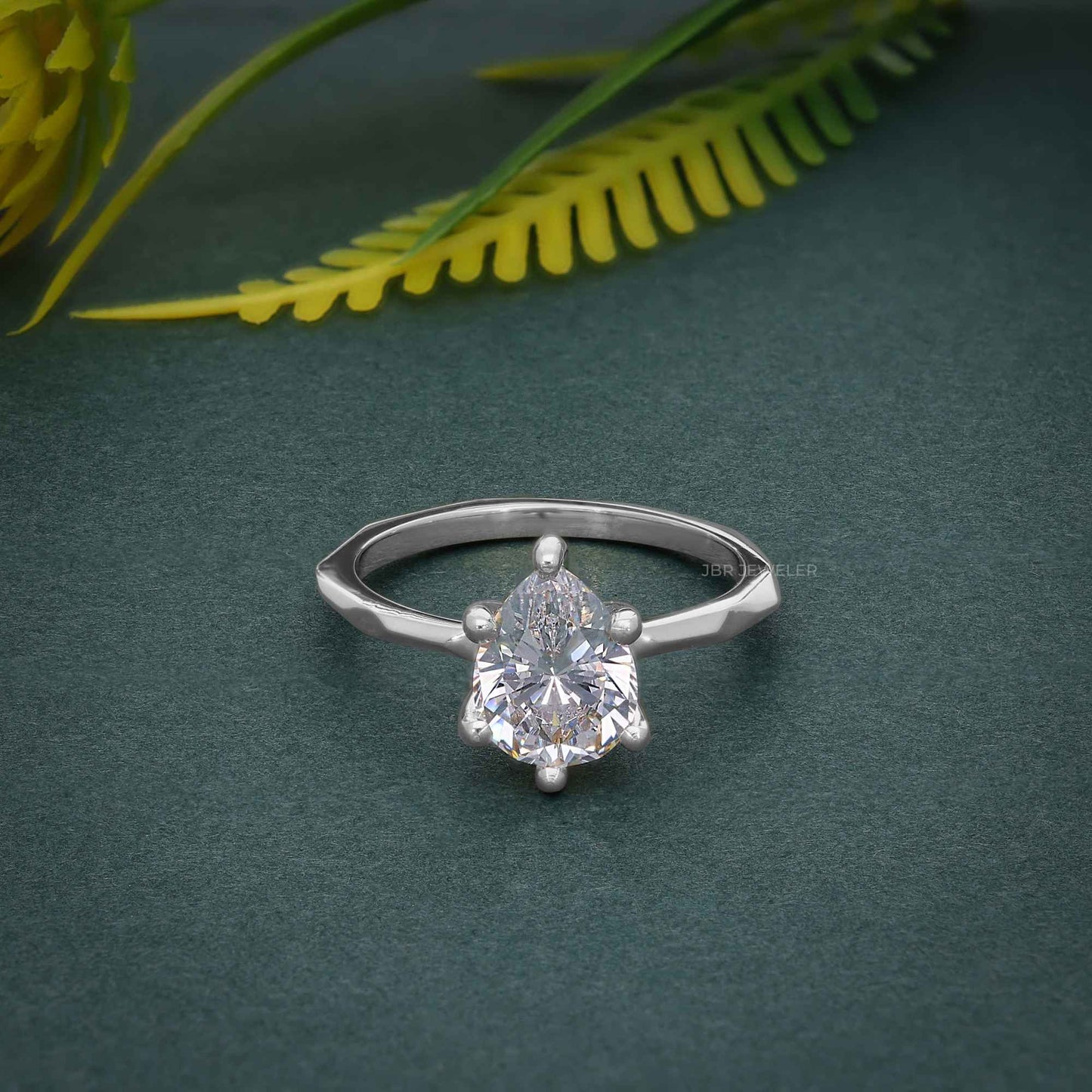 Squared edges Pear Moissanite Diamond Solitaire Ring